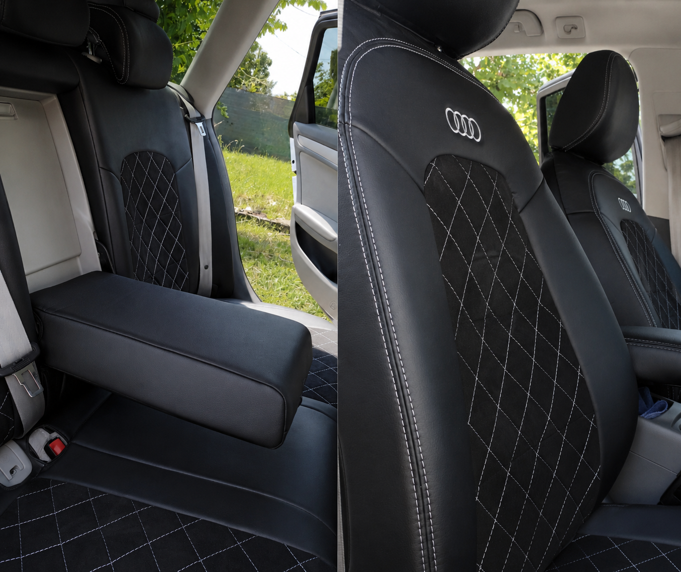 Realizácia autopoťahov CARTEX v Audi A4 – predné a zadné sedadlá s diamantovým prešívaním